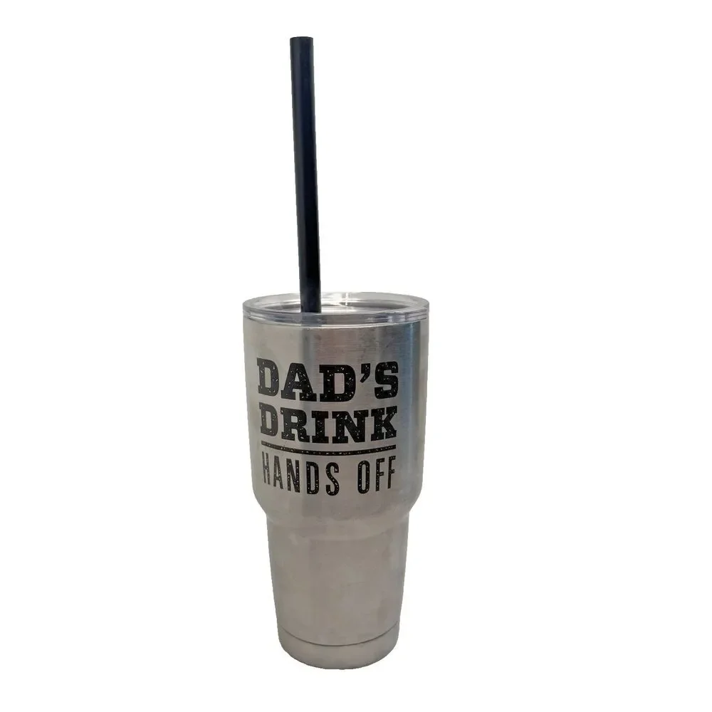 Yeti 40 oz Stainless Steel Tumbler Dad's Drink Hands Off Travel Mug Straw EUC